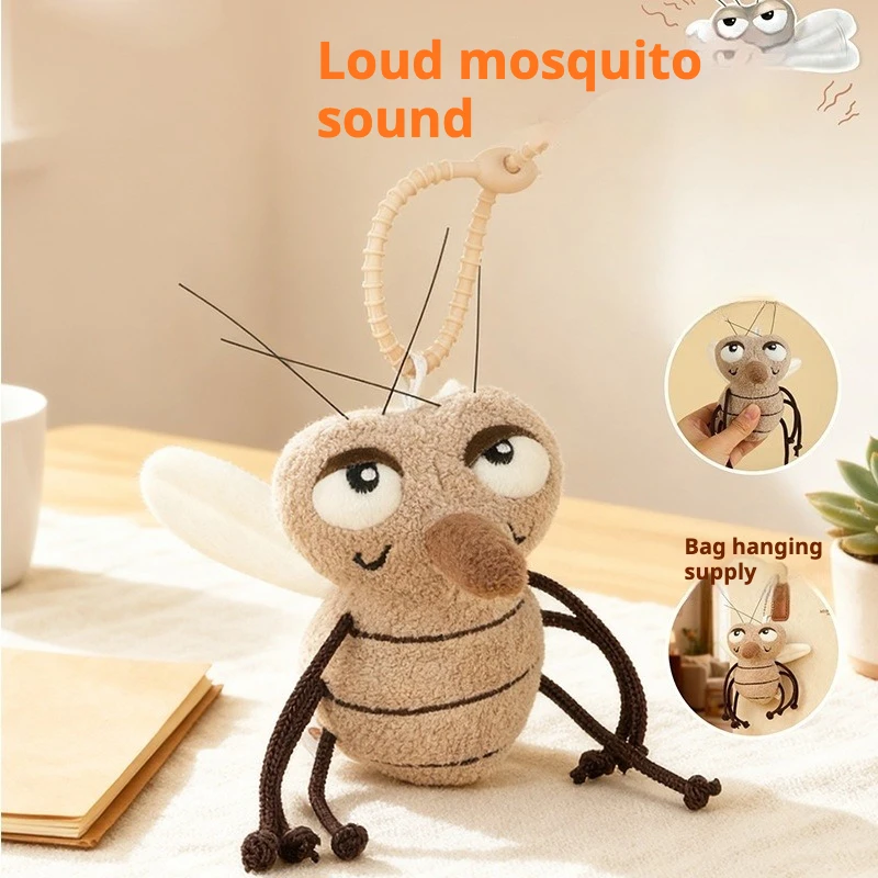 Juguete de peluche de mosquito gigante Press & Buzz: divertido dije de mochila con sonido de zumbido, regalo de broma de insecto relleno blando extraño.