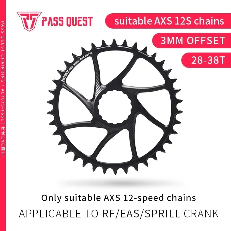 

PASS QUEST 3 мм смещенная звездочка MTB велосипеда для RACE FACE RF forAXS 12-скоростная узкая широкая звездочка 28T-38T