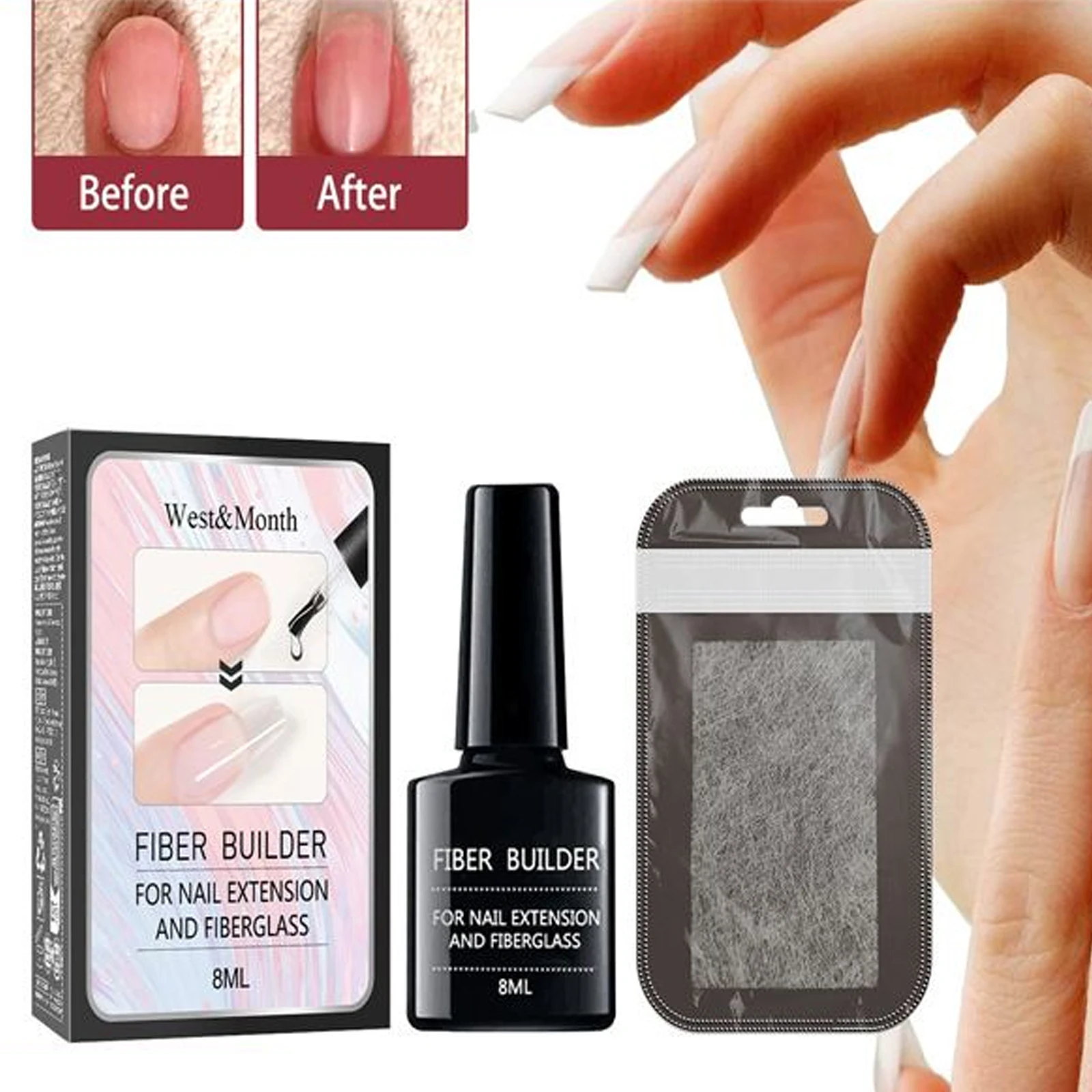 Fiber Builder Nail Extension Set Strengthen Nail Hardness Prevent Breakage Elliptical Nail Shape Fiber Sheet Nail Extension Care