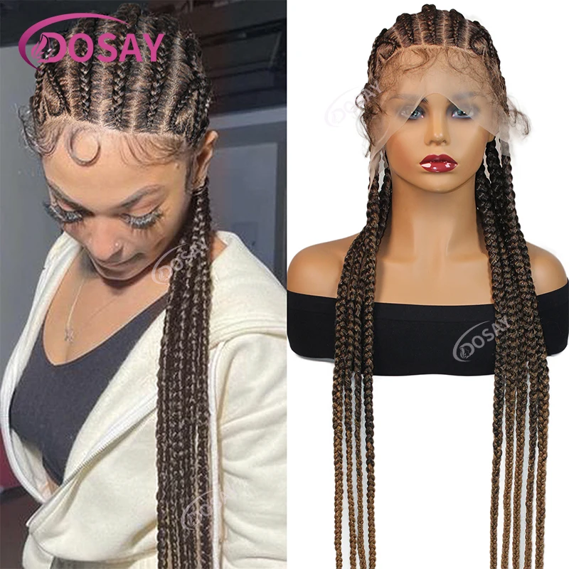 

360-градусный парик из кружева Cornrow для чернокожих женщин, синтетический парик без узлов, косички, парик Godness Jumbo Box, плетеный парик для ежедневного использования