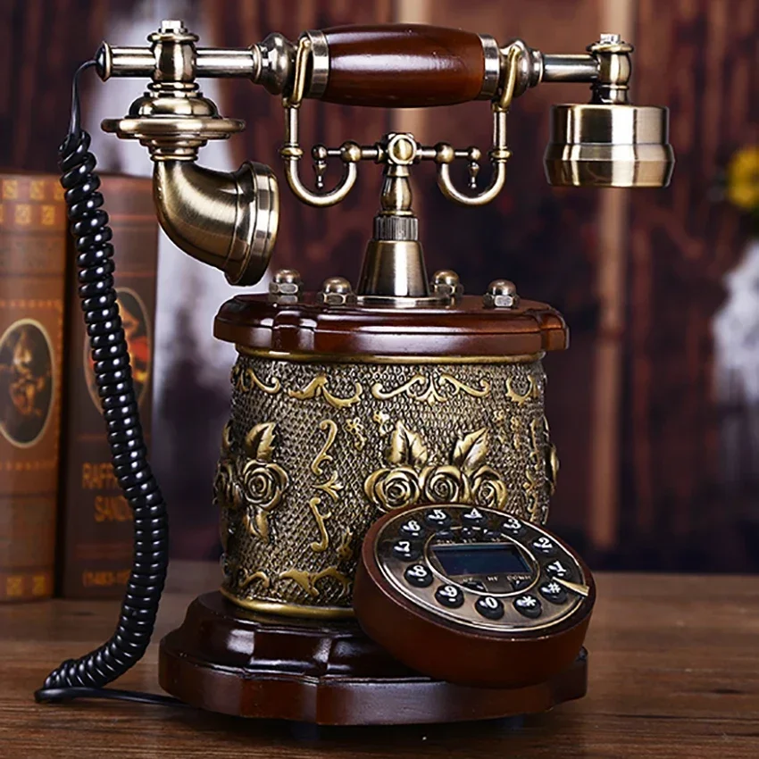 Vintage Telephone Landline with Beautiful Gold Flower Pattern, Button Dial, Caller ID, Handsfree Retro Old Fashioned Telephone