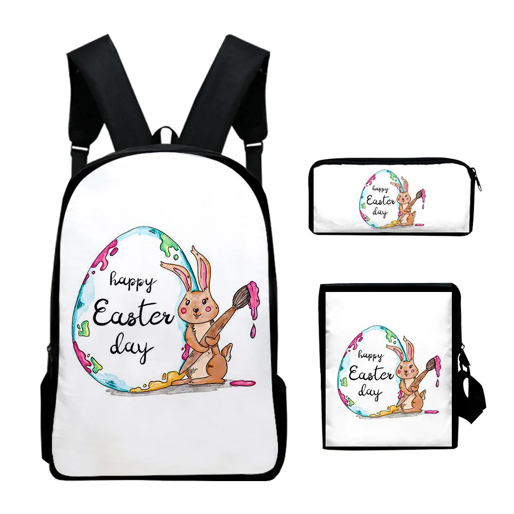 Classic Popular Novelty Easter Day 3D Print 3pcs/Set pupil School Bags Laptop Daypack Backpack Inclined shoulder bag Pencil Case
