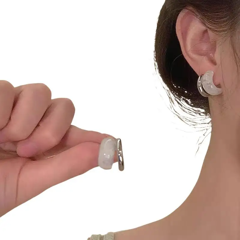 1 Paar Acryl-Geometrie-Halbkreis-Ohrhänger, Modische C-förmige Ohrringe für Frauen, Metall-Tropfenohrringe, Damenschmuck – Detail 9