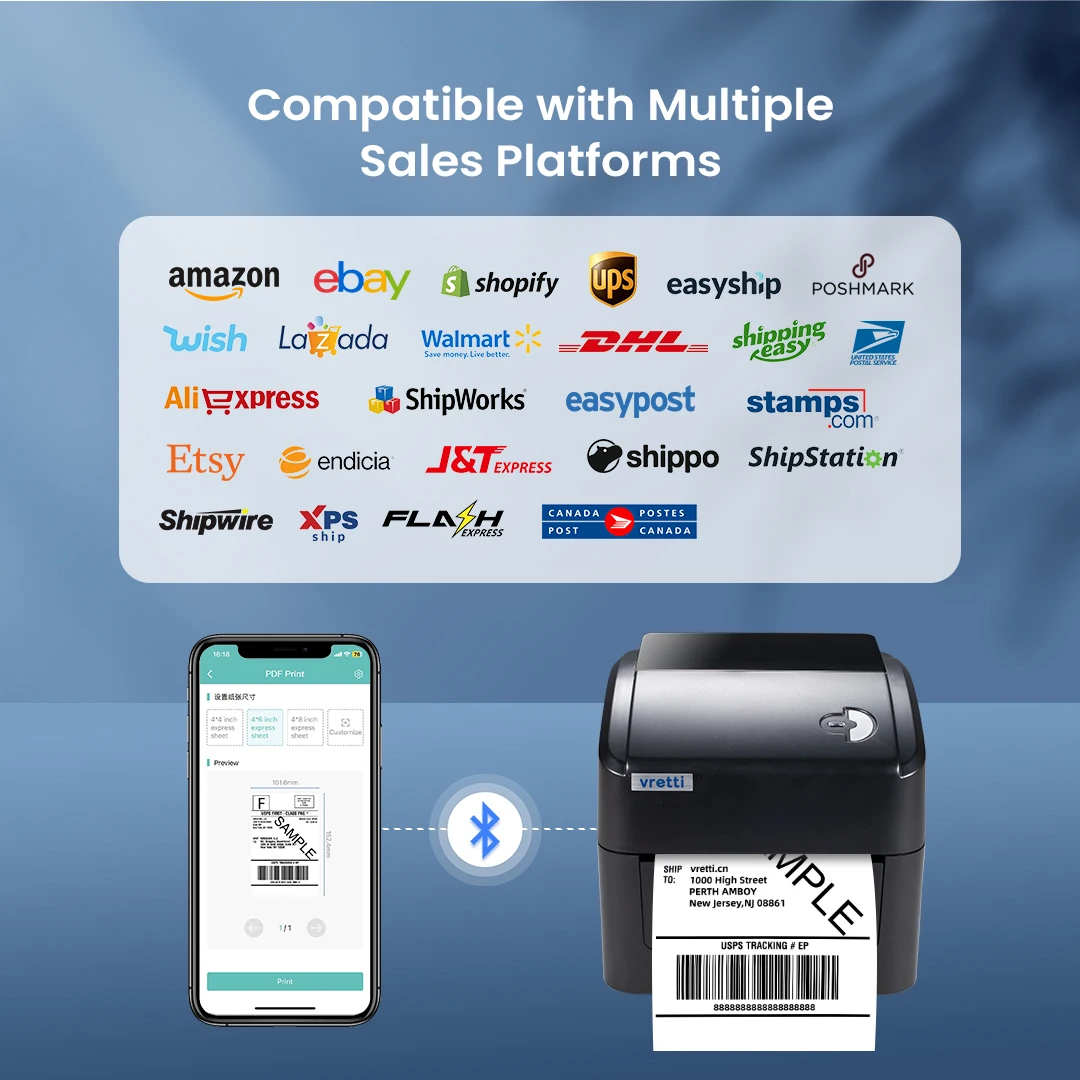 Imagem -05 - Impressora de Etiquetas Térmicas Vretti-bluetooth Impressora sem Fio 4x Polegada Papel para Envio Expresso