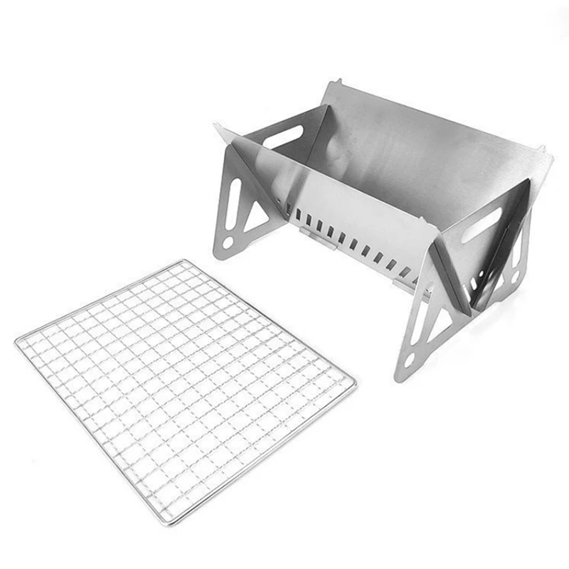 2 Models Portable Outdoor Folding Card Stove Stainless Steel Barbecue Stove Firewood Camping Supplies Charcoal Stove