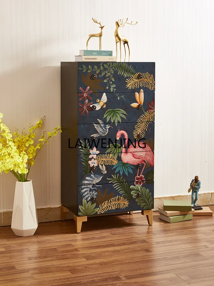 LYN American retro chest cabinet solid wood painted living room five bucket flamingo storage cabinet