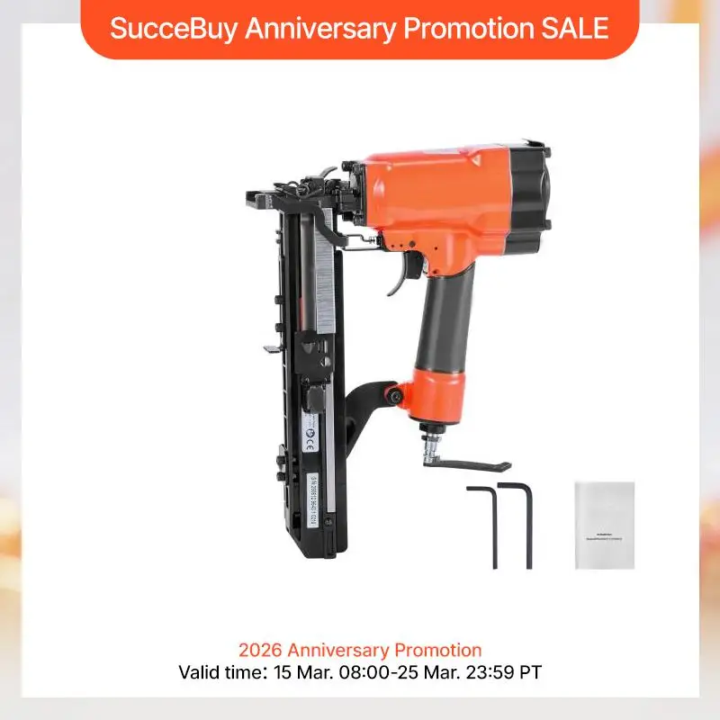 SucceBuy Pneumatic Staple Gun 16 Gauge 26.4mm Wide Crown Stapler 16mm to 38mm Length 70-120PSI Air Staple Gun for Roof Decking