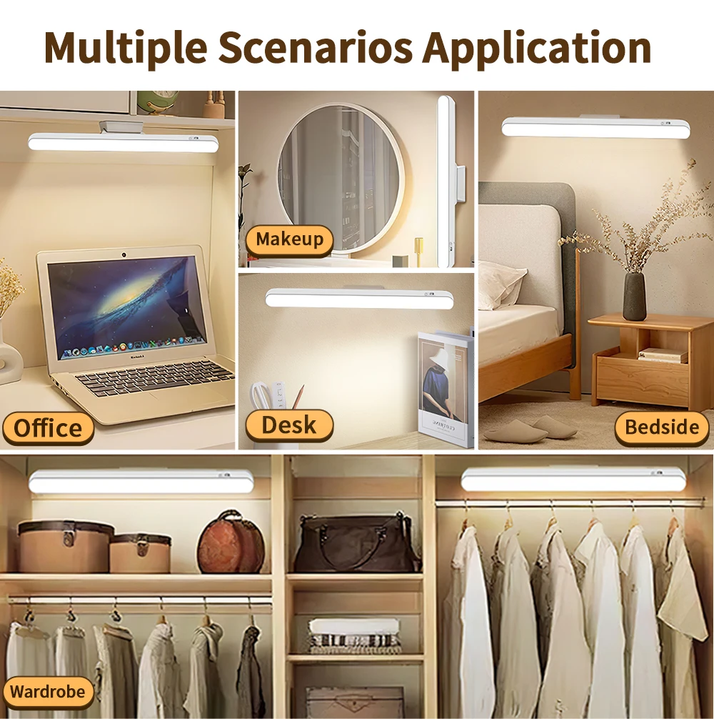 LED Desk Lamp Hanging Magnetic Stepless Dimming LED Night Light USB Rechargeable Bedroom Light Cabinet Closet Reading Night Lamp