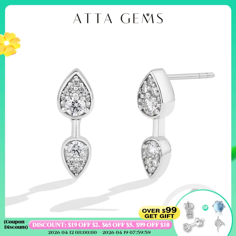 

ATTAGEMS классические серьги-гвоздики с муассанитом, двойной дизайн-капля, стерлинговое серебро S925, позолота 18 карат для женщин, ювелирные изделия для вечеринок