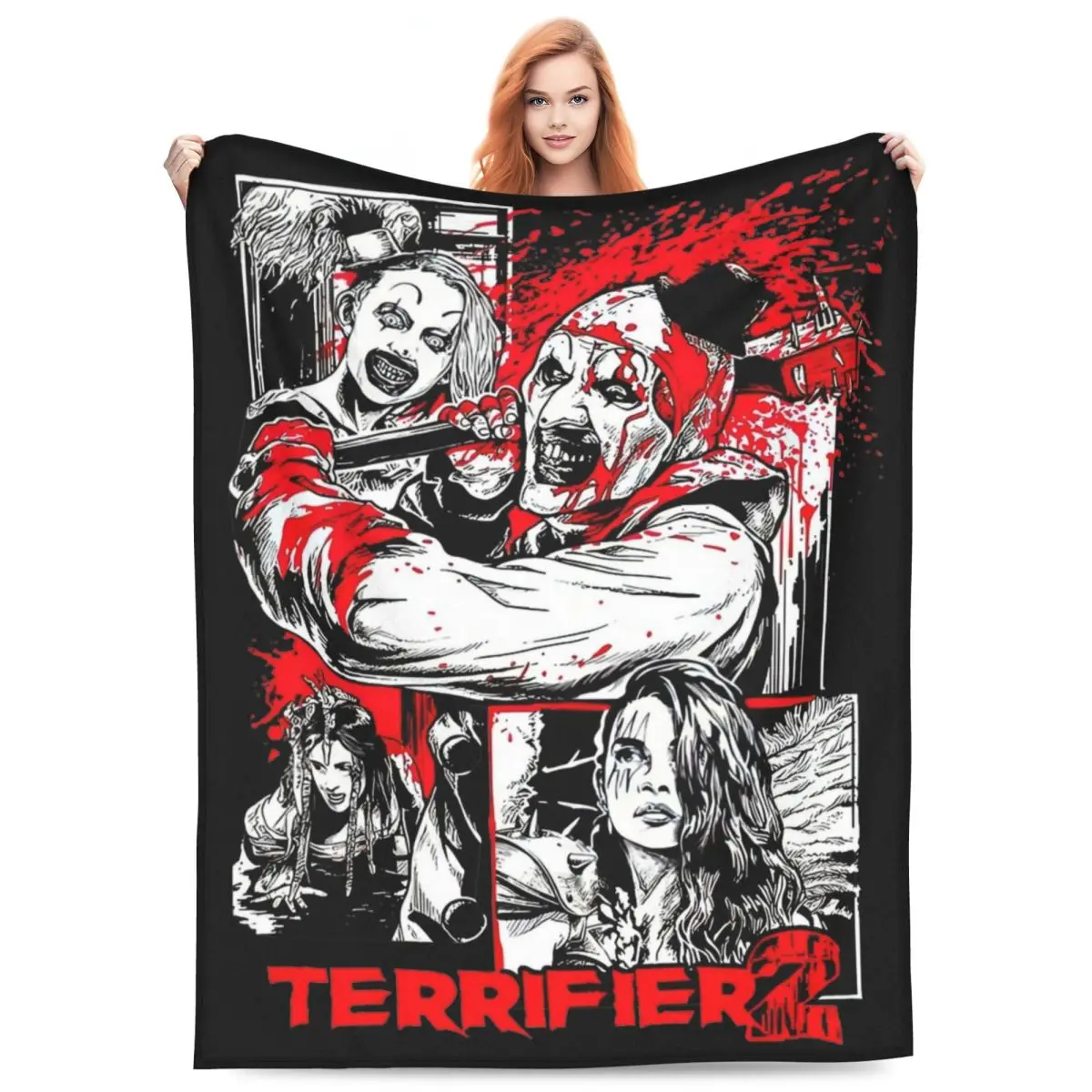 Retro Terrifier 2 Halloween Clown Art Blanket Fleece Print Portable Soft Throw Blanket for Sofa Office Bedspreads