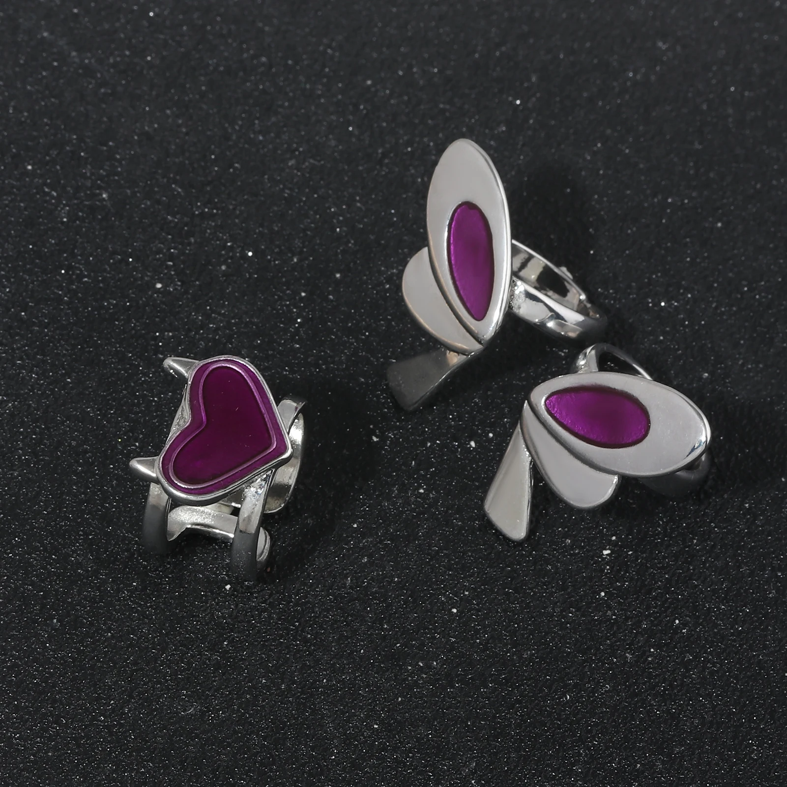 Schießen Spiel Nelke Ring Legierung Öffnung Einstellbar Lila Schmetterling Liebe Herz Ringe Schmuck Zubehör Cosplay Prop Fans Geschenke