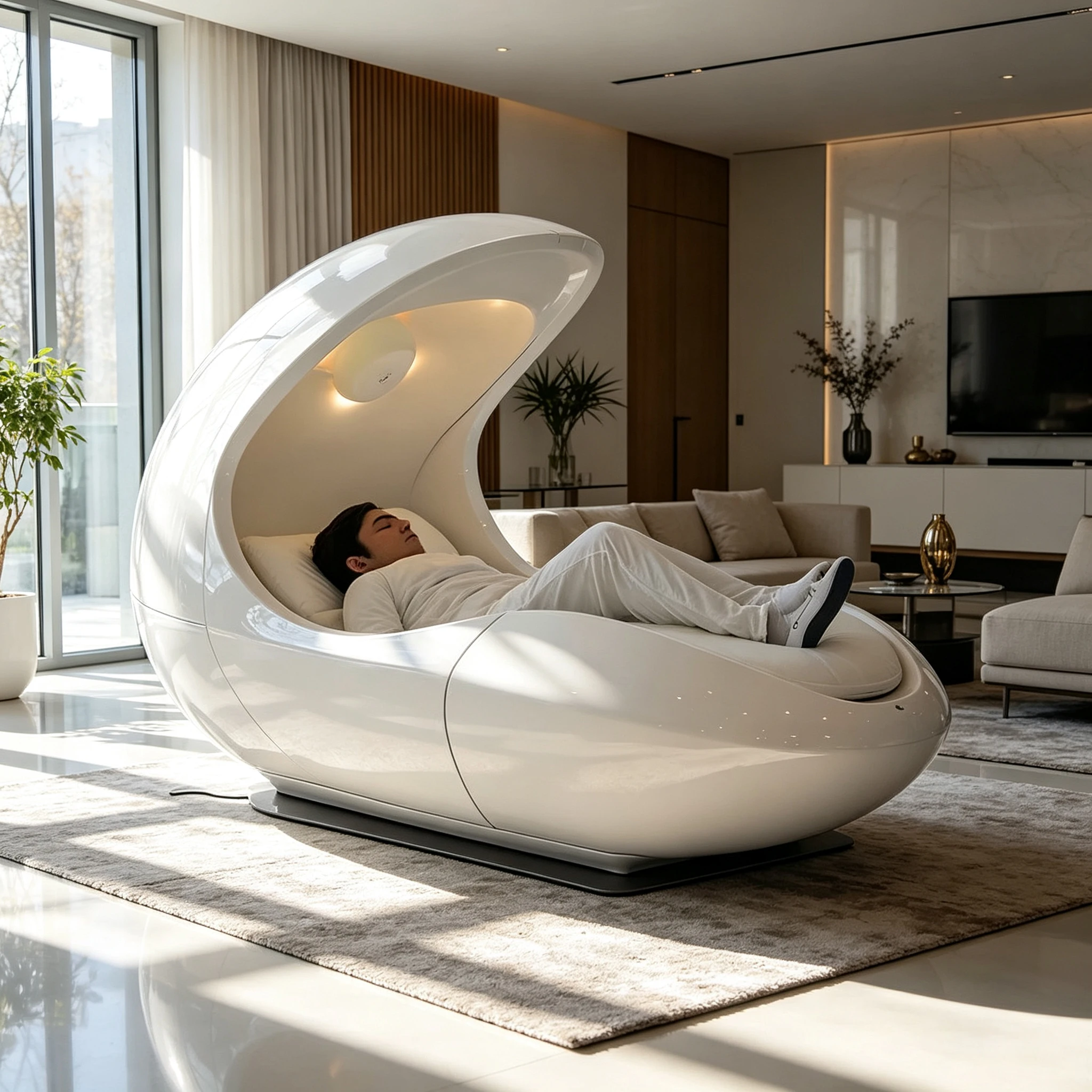A*-High-gloss One-piece Fiberglass Enclosed Lounge Chair Egg-shaped Space Capsule Design for Home