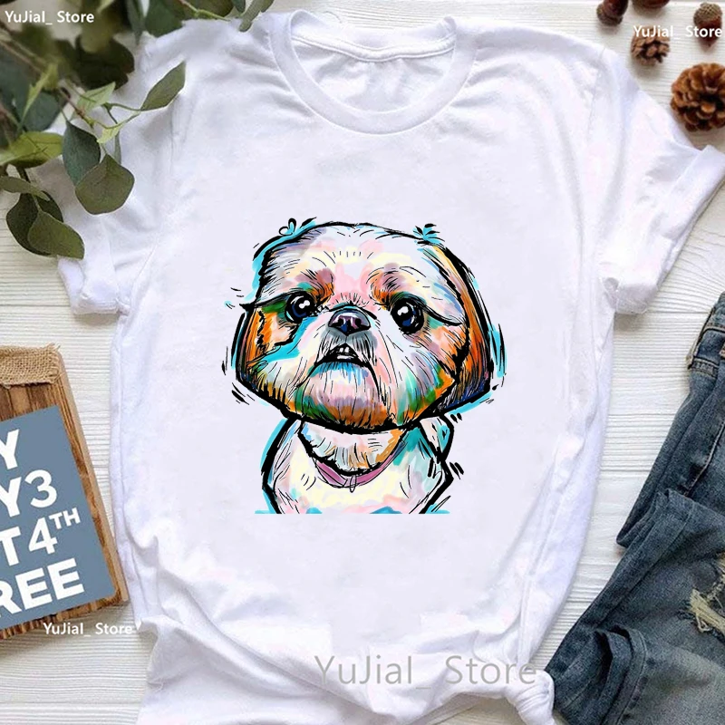 

Watercolor Pretty Shih Tzu Animal Print Tshirt Girls Kawaii Dog Lover T Shirt Women Harajuku Shirt Summer Casual T-Shirt Female