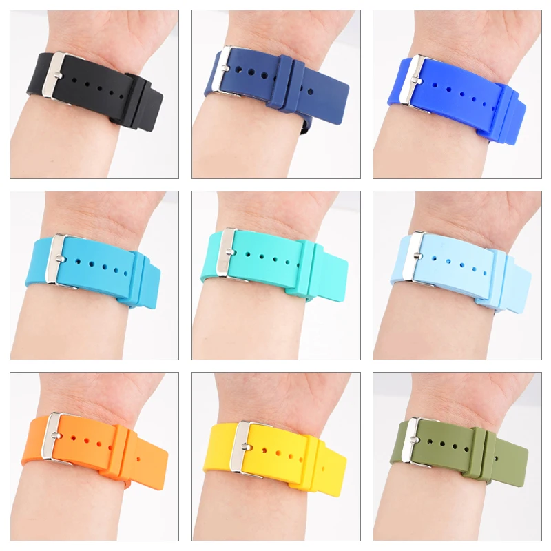 12/14/16/18mm 20mm 22mm 24mm Silicone Strap Soft Rubber Band Candy Color Men Women Replace Bracelet Watch Accessories Wholesale