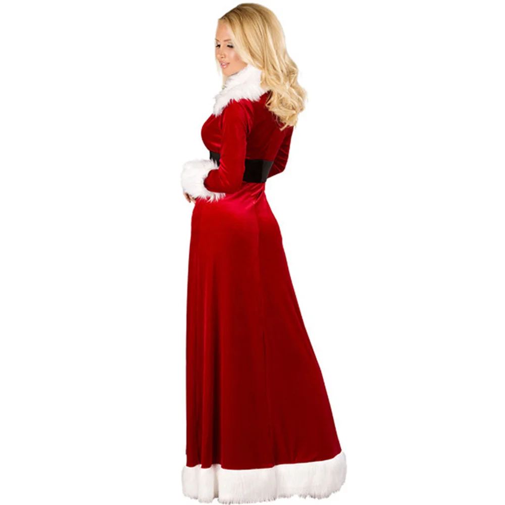 Hoge Kwaliteit Vrouwen Rood Fluwelen Sexy Kerst Kostuum Xmas Party Cosplay Santa Claus Lange Mouwen Jas Pak