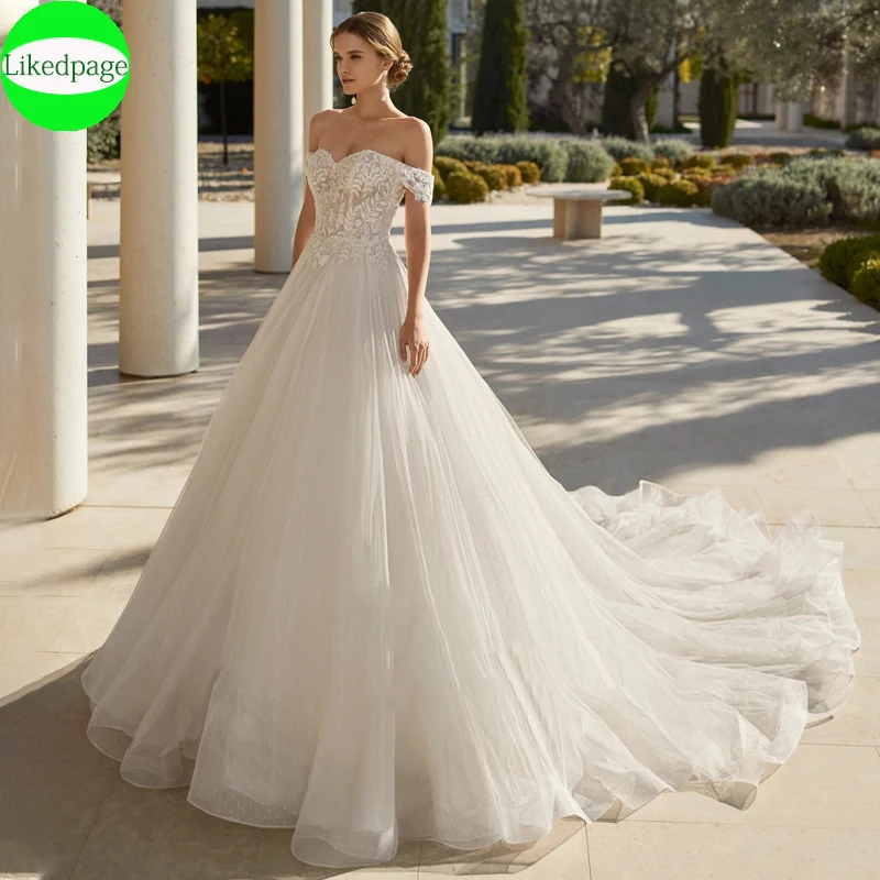 

Sexy Off The Shoulder Wedding Dresses For Women 2024 Appliques Vestidos De Novia A-Line Mariage Custom Made Gown Sweep Train