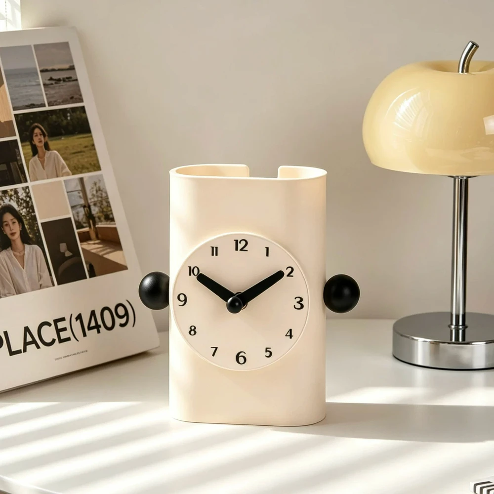 Cream Style Small Clock Desktop Good-looking Clock Ornament Home Atmosphere Decoration Gift