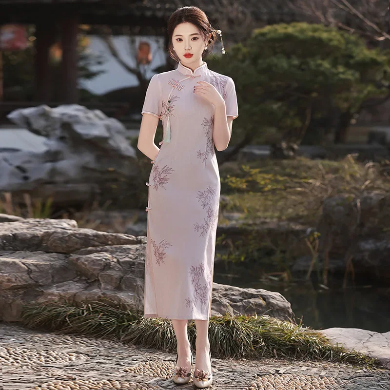 

Yourqipao летние повседневные фотографии улучшенные Qipao для молодых девушек тонкий длинный Cheongsam элеминиальный свадебный наряд в китайском стиле для женщин
