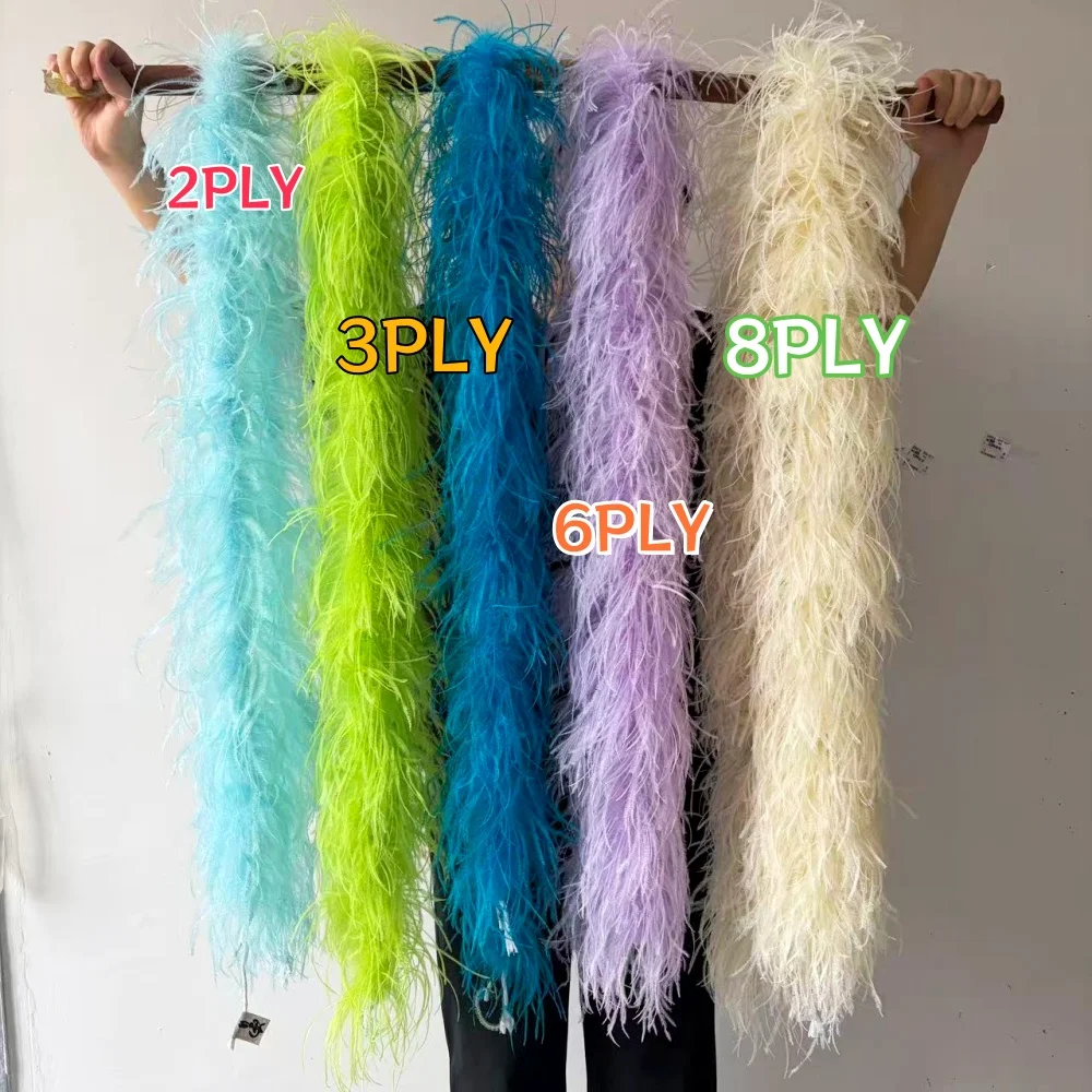 Customized 2Ply 3Ply 6Ply 8Ply 10Ply 2Meters Pink Ostrich Feather Boa Shawl Thick Ostrich Plume Scarf Costume Plumes Dress Decor