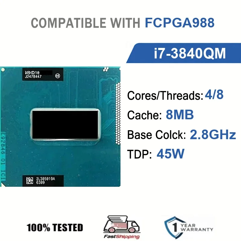 Intel Core i7-3840QM 4 núcleos 8 hilos 2.8GHz 45W 8MB de caché 22nm FCPGA988 SR0UT DDR3/DDR3L 1333/1600 Ivy Bridge HD Graphics 4000