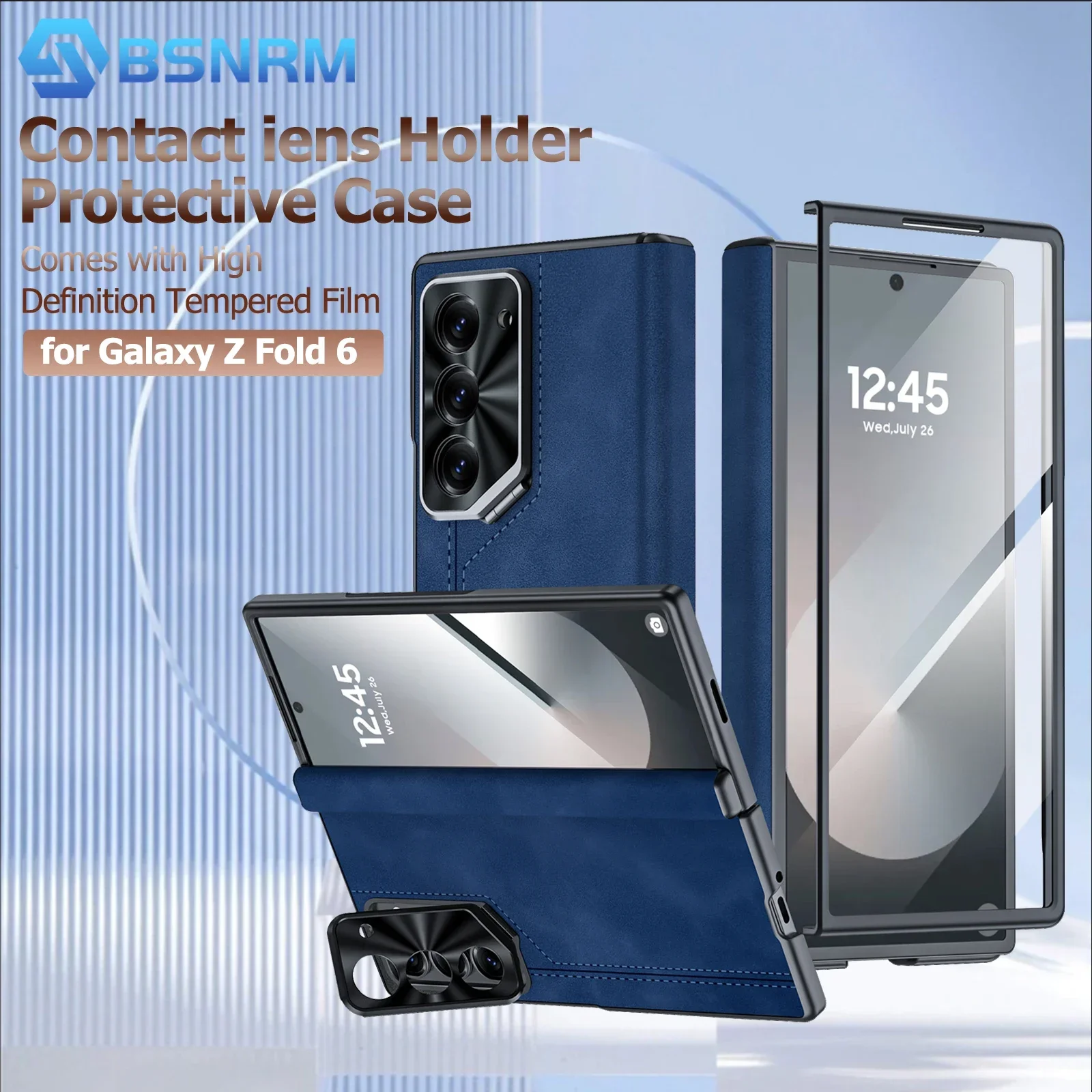 

Для Samsung Galaxy Z Fold 6, матовый кожаный чехол из искусственной кожи, защита шарнира, держатель камеры и защита экрана, противоударный чехол для ПК, синий