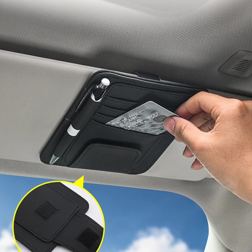 JFBONIN Auto-Sonnenblenden-Organizer mit Mehrfach-Taschen, Visitenkarten-Aufbewahrung, Sonnenbrillenhalter, Sonnenblenden-Zubehör für den Autoinnenraum – Detail 4