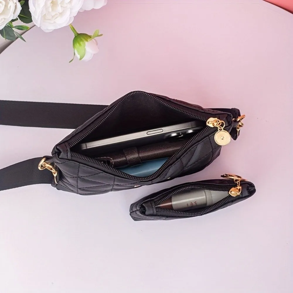 2Pcs Compact PU Leather Phone Bag Wallet Solid Color Multi-functional Crossbody Bag Quilted Design Mini Clutch Bag Daily Use