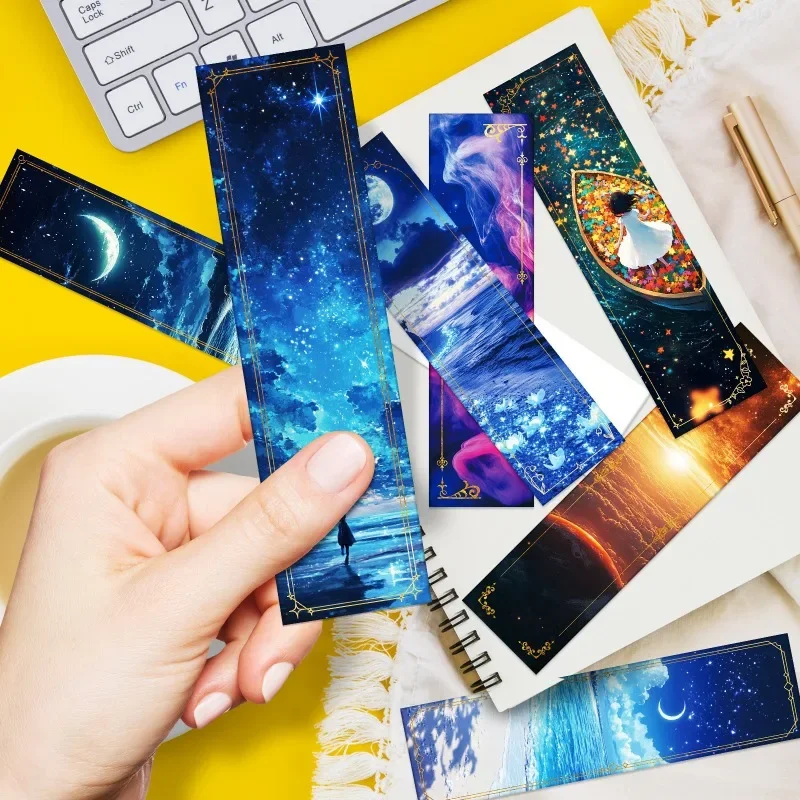 

20pcs Romantic Night Starry Night Paper Bookmarks Vast Starry Night Bookmark High-color Starry Sky Hand-painted Style Bookmarks