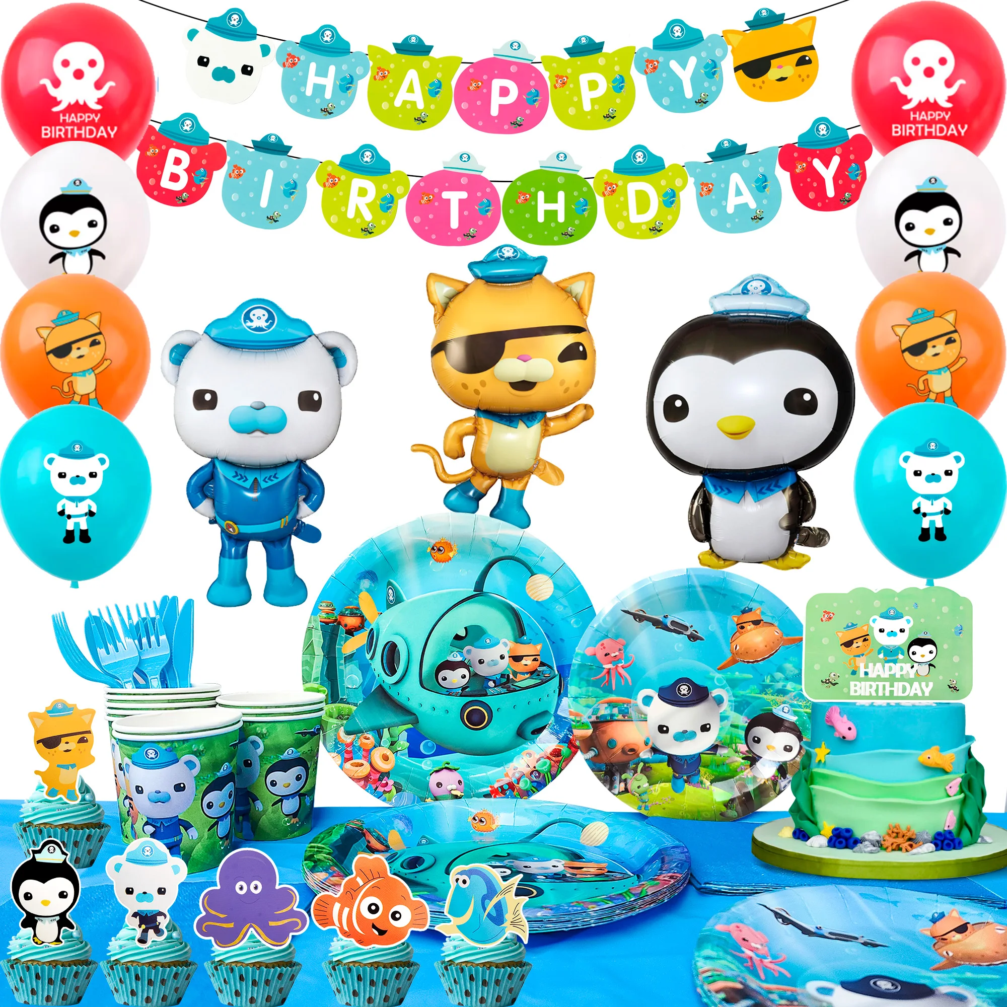 

Octonaut Birthday Decorations,114pcs Octonaut Birthday Decorations&Tableware Set-Party Plates Napkins Tablecloth Balloons etc