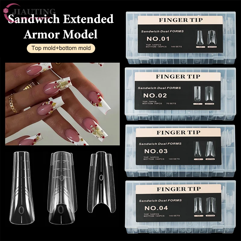 280 قطعة أظافر ساندويتش أشكال مزدوجة وصلات لإطالة الأظافر قالب علوي نعش اللوز أكريليك قوالب سفلية 14 أحجام أشكال أظافر #2