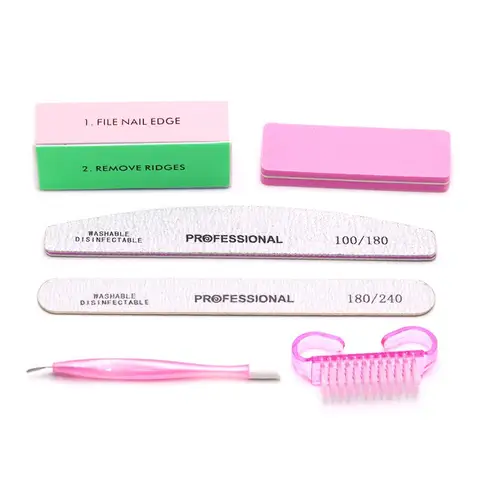 6Pcs/Set Professional Nail Files Manicure Sets Polishing Sanding Buffer File Pedicure Tool Cuticle Pusher Nail Brushes Accssory