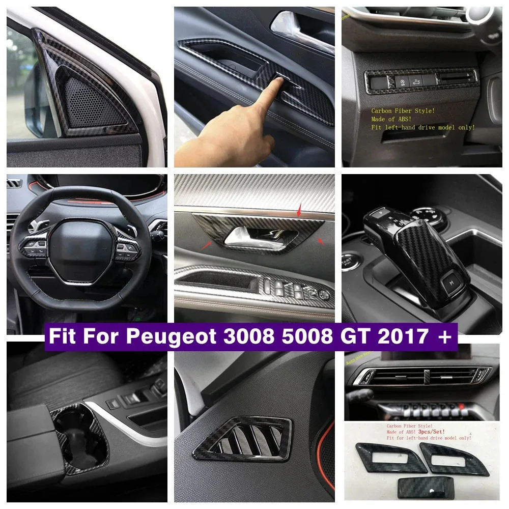 

ABS Carbon Pillar A Speaker Gear Box Water Cup Holder Panel Window Lift Button Cover Trim For Peugeot 3008 5008 GT 2017 - 2023