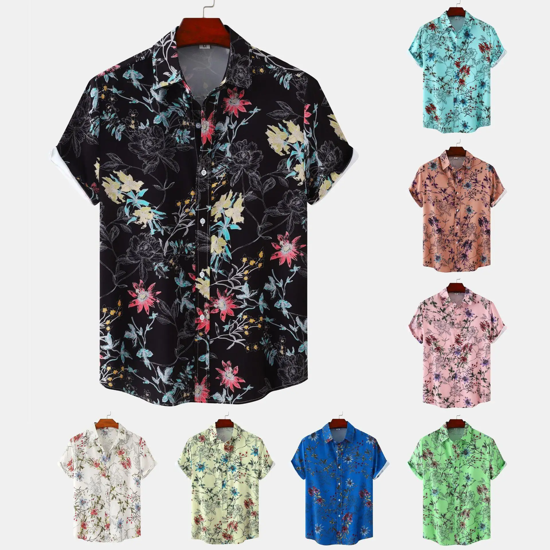 

Floral Print Short Sleeve Men's Shirt Casual Style Thin Material Deformation Resistant Printed Shirt for Summer