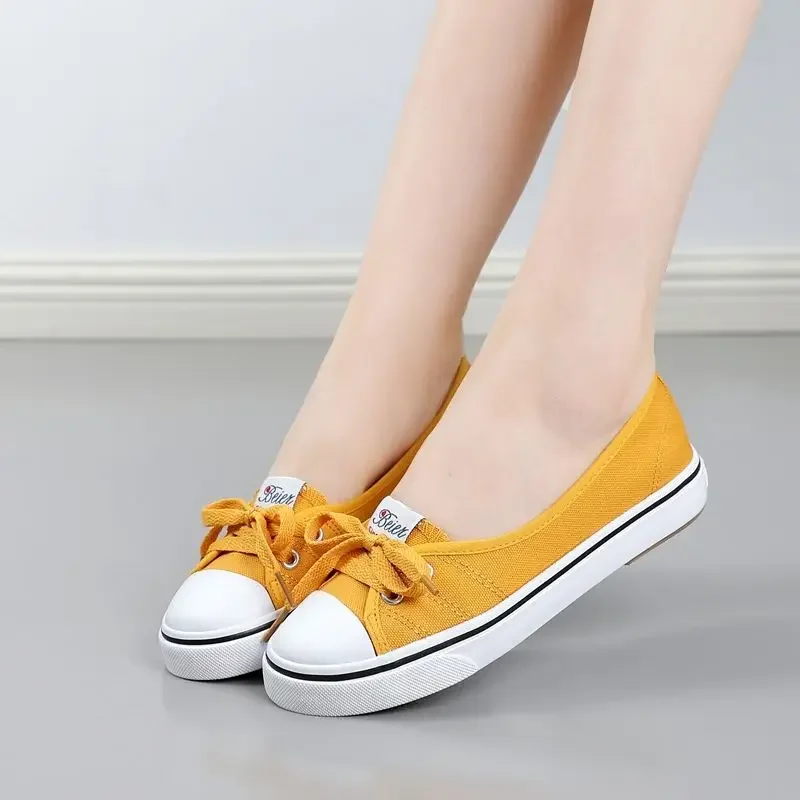 Ladies Shoes Low Canvas Flat Lace Up Women Footwear Casual Sneaker Trends 2024 Designer Walking Light A Shoe Cheap New Spring 39