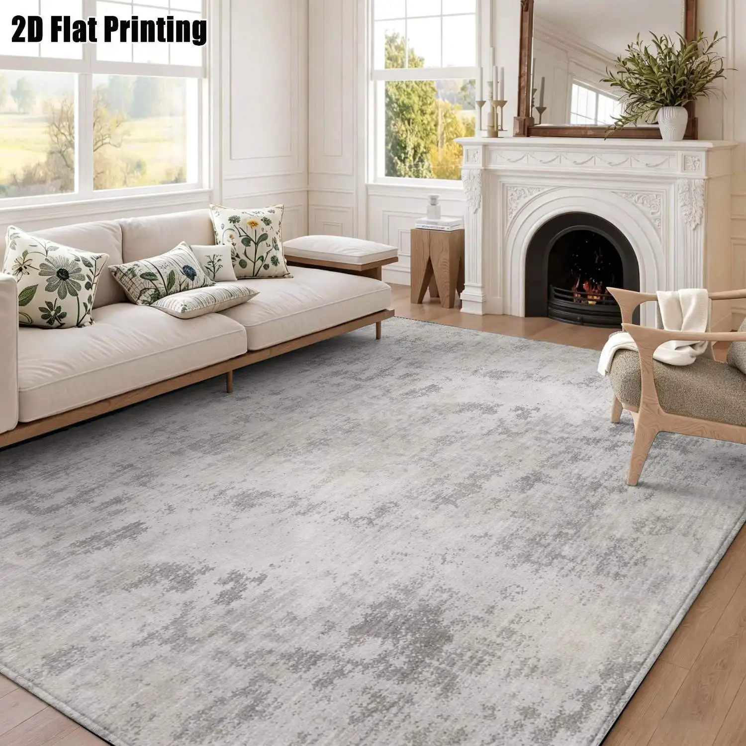 1Pc 2D Printed Light Gray Abstract Art Nordic/Instagram Style Modern Minimalist Vintage Carpet: Home Decor, Multi-Size, Machine Washable, Suitable for Entrance/Dining Room/Foyer/Bedroom/Living Room