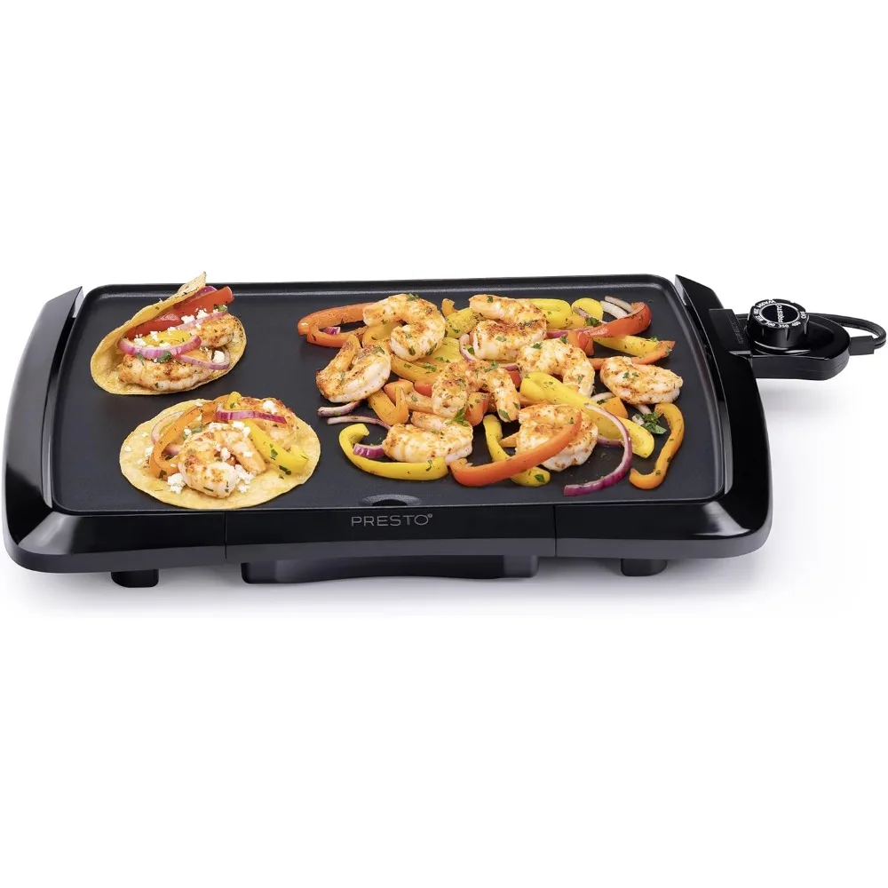 Electric Griddle, Heat Control, Cool Touch Base, Non Stick Surface, Aluminum, Black, 2.25"D x 18.5"W x 11.25"H