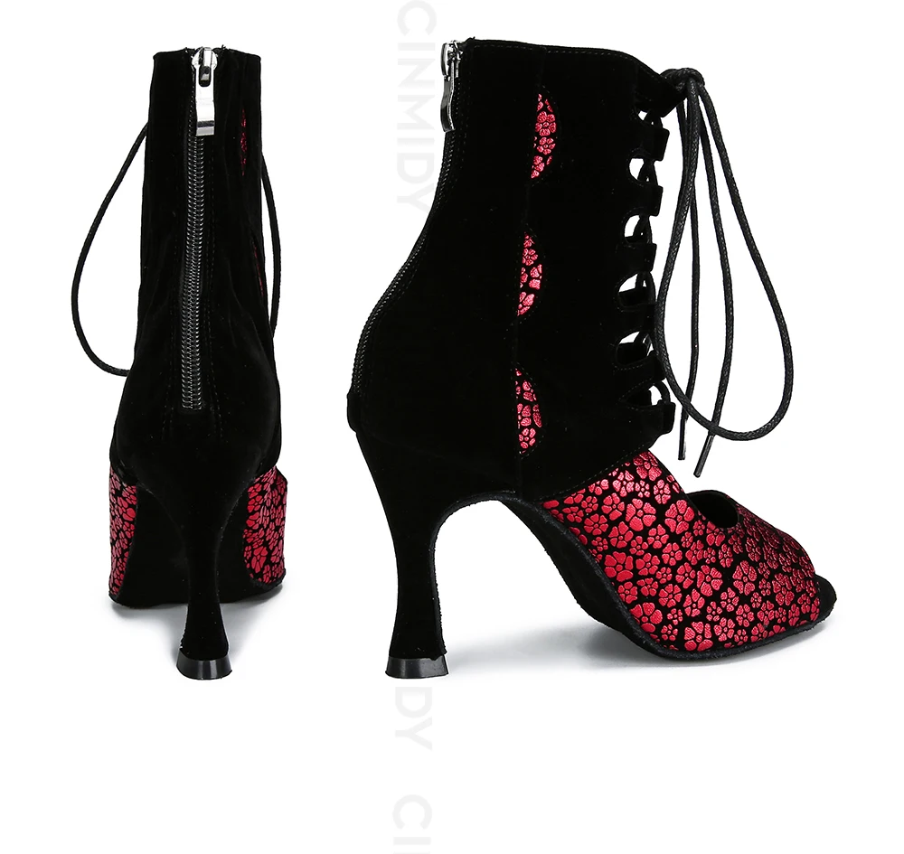 CINMIDY Party-Stiefel Damen Sexy Stilettos High Heels Ballsaal-Tanzschuhe Latein-Tanzschuhe Tango Pole Dance Stiefel Kubanischer Absatz – Detail 18