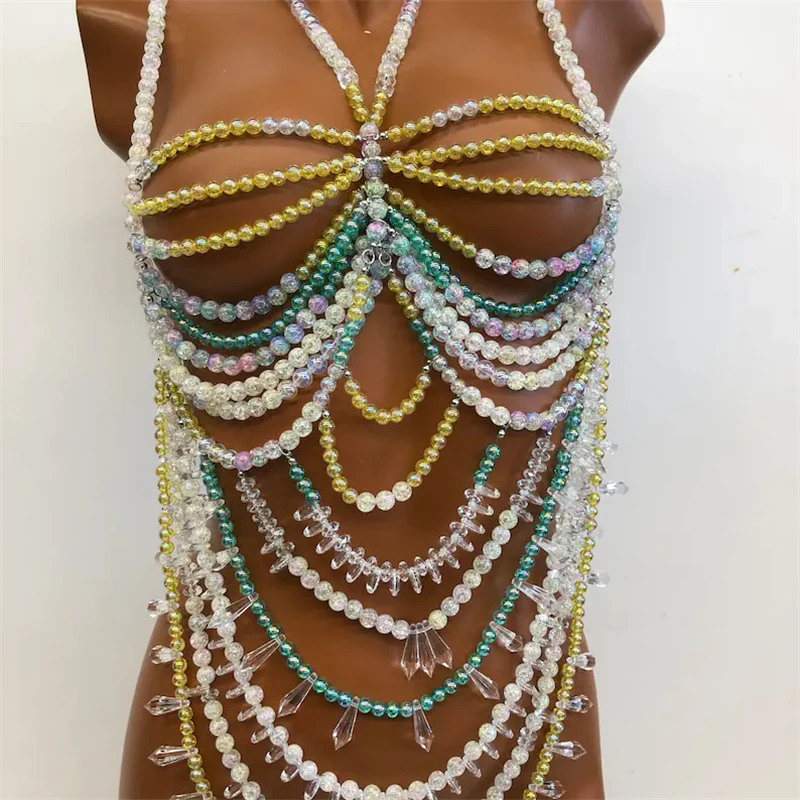 Damen-Oberteile Perlenbesetztes Bralette Festival-Weste Club-Bikini-BH-Top Perlen-Bustier Strandkleidung Lingerie Damen-Rave-Kleidung Tanktops – Detail 5
