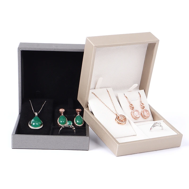 New Jewelry Packaging Box Right Angle Pu Brushed Leather Ring Earrings Pendant Set Box Jewelry  Storage Boxs Five Colors