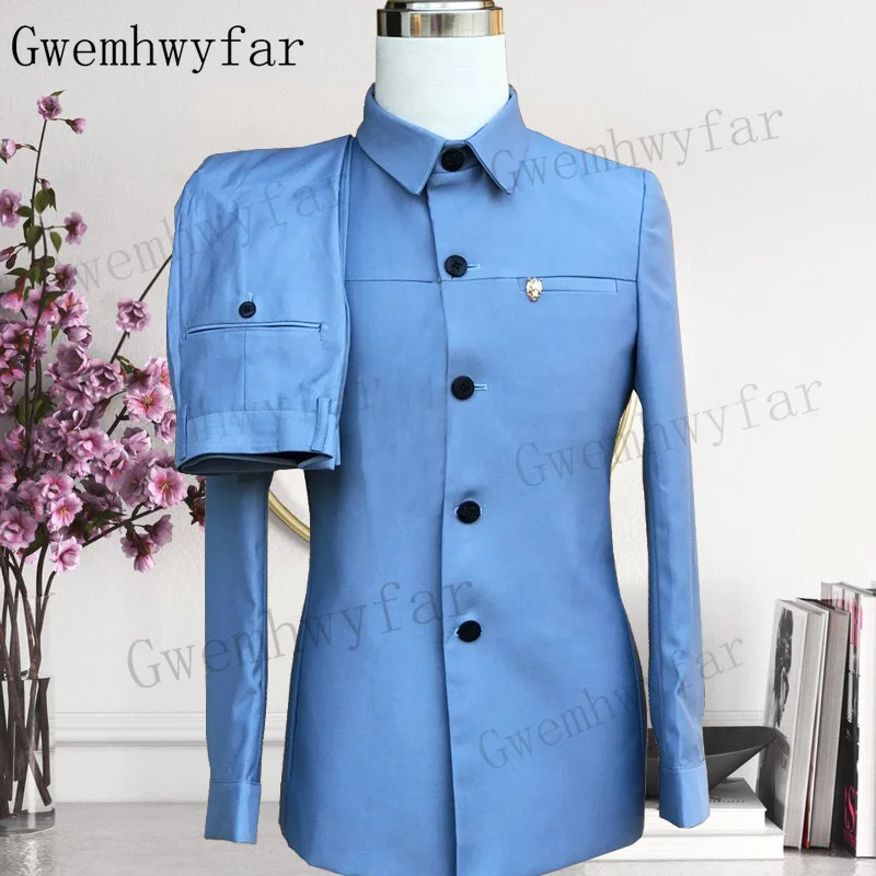 Gwenhwyfar Champange Spring/Summer New Style Fashion Casual Men's Fashion Standing Collar Suit（Jacket+Pants）For Wedding Party