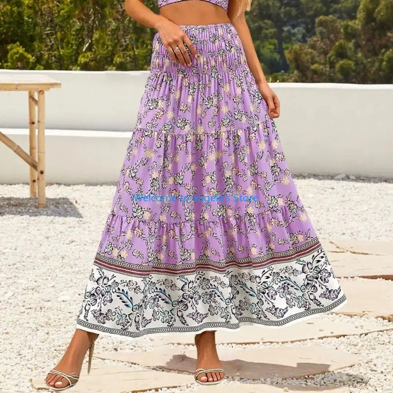 X4YC Women's long dress, fashionable bohemian , trendy floral  A-line beach dress, vacation wear.