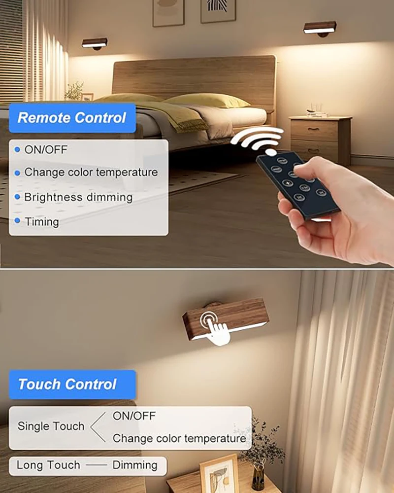 Imagem -02 - Luzes de Parede com Controle Remoto para Quarto Lâmpada sem Fio com Temperatura de Cor Dimmable