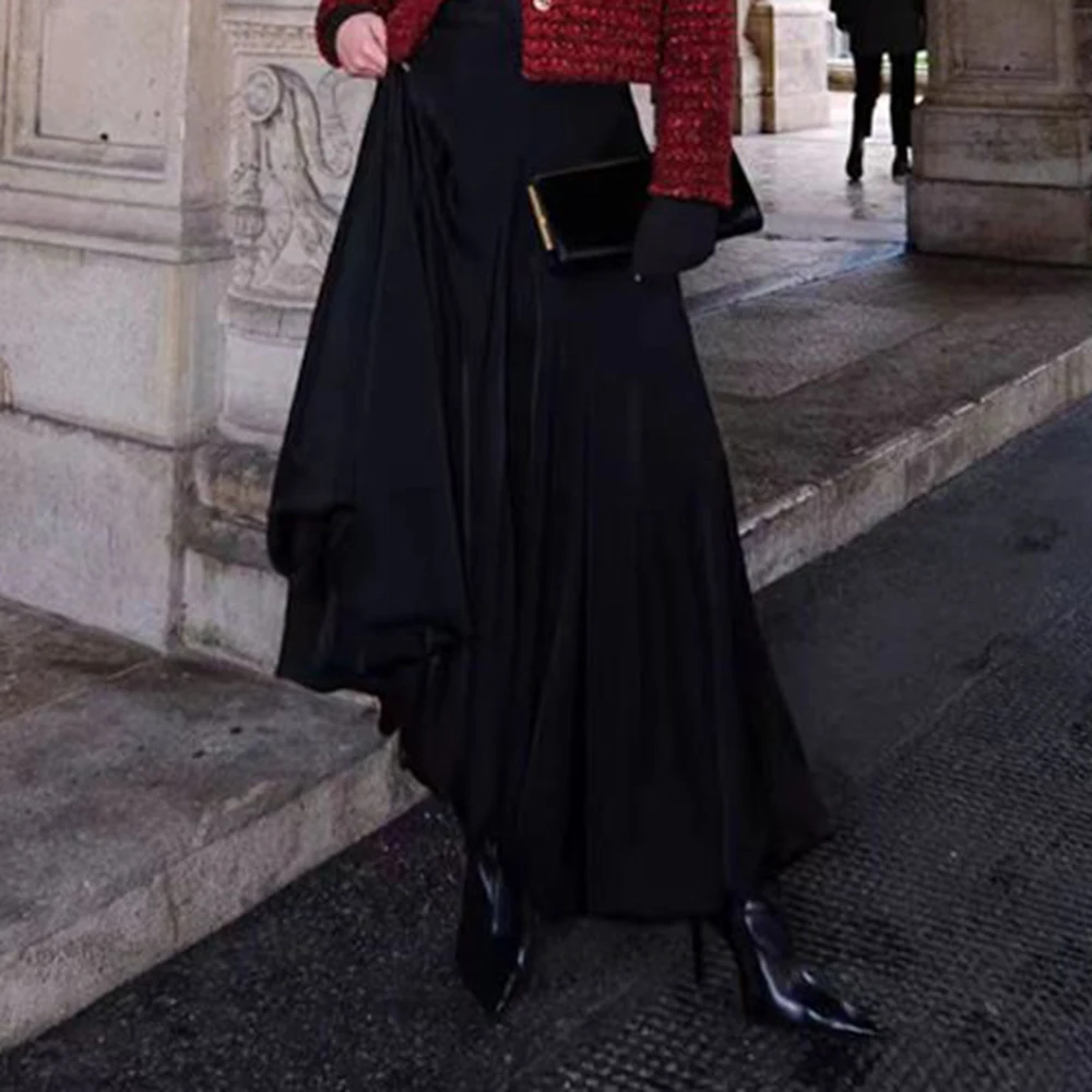 

Black satin A-shaped design skirt women's spring and summer 202 spring and summer 5 new long skirt bud skirt spring