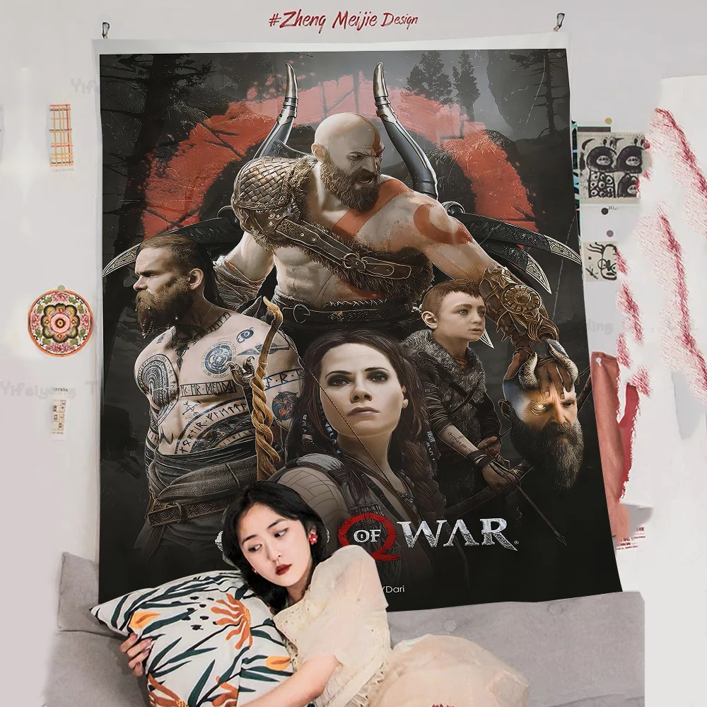 

2022 God Of War Ragnarok Inspired Anime Tapestry Hippie Flower Wall Carpets Dorm Decor Wall Hanging Home Decor