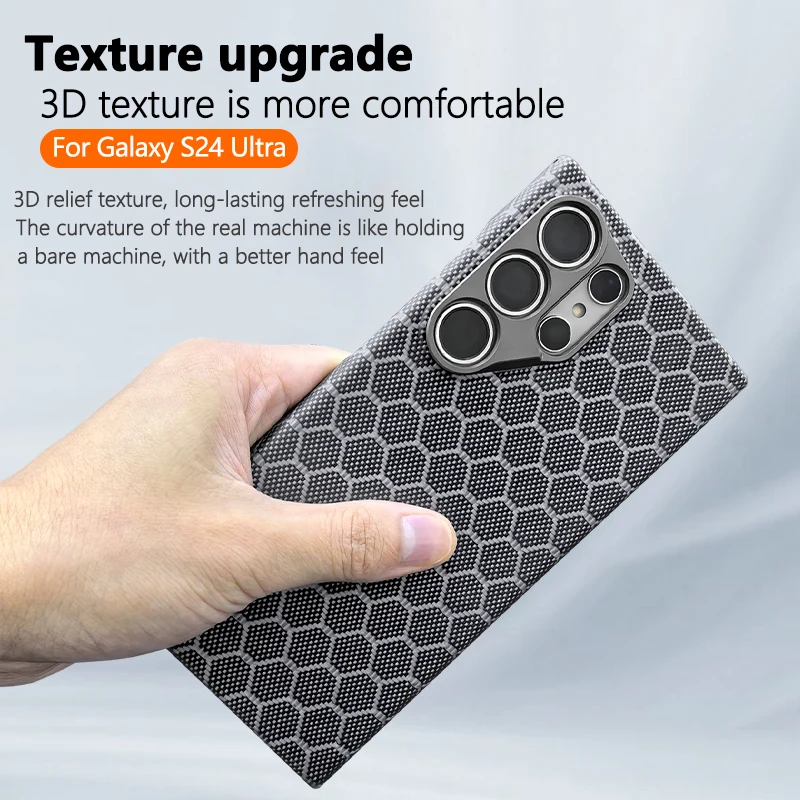 Magnetic Carbon Fiber Phone Case For Samsung Galaxy S24Ultra Magsafe Charging Metal Camera Protection Shockproof Cover For S24U