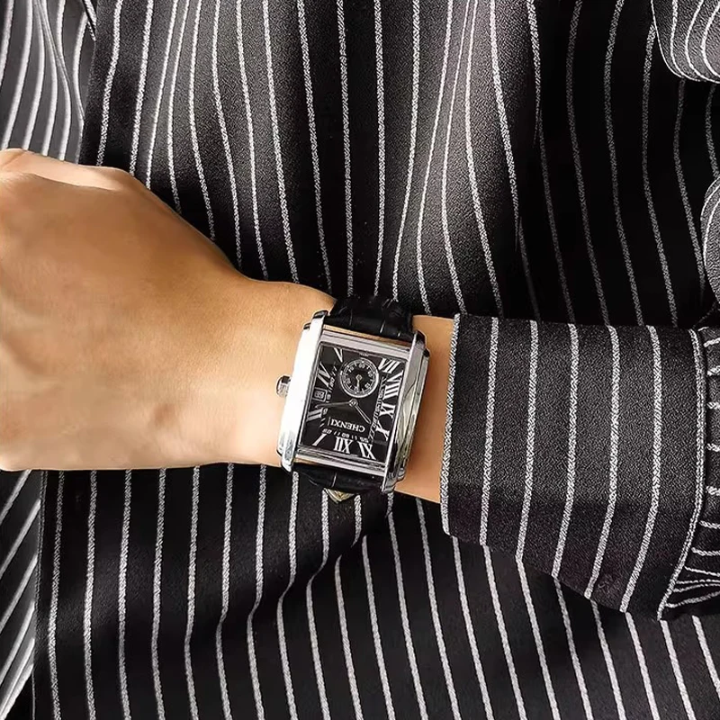 Relojes de marca de lujo de negocios para hombre, esfera cuadrada de alta gama, luminoso, resistente al agua, segundos para correr, reloj de cuarzo Original para hombre