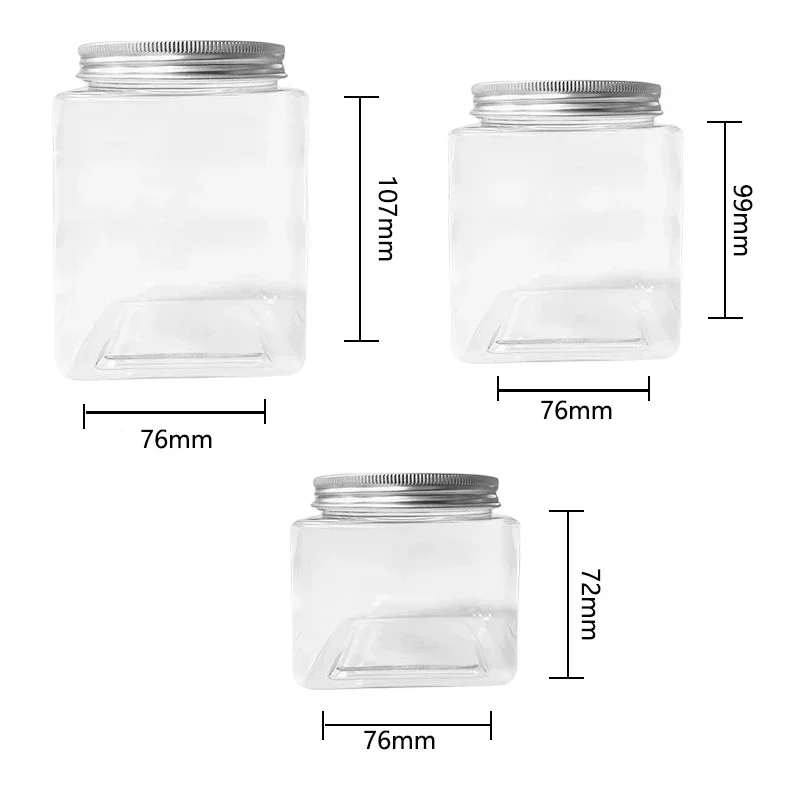 12Pcs Wide Mouth Plastic Jar PET Transparent Bottles Tank Aluminum Cap Round  Sealed Container Honey Candy Cereals Storage Jars