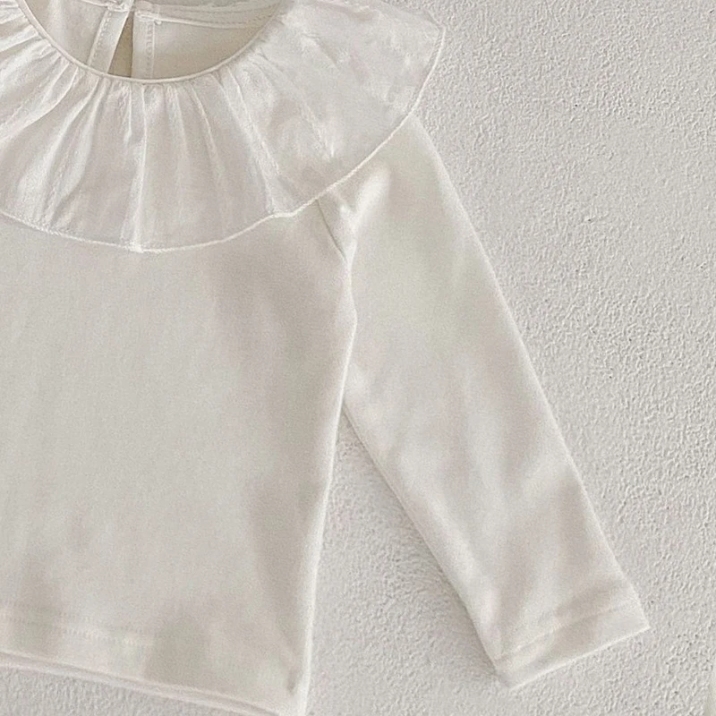 New autumn baby clothing, 0-2 year old girls, lotus collar flower solid color top, T-shirt