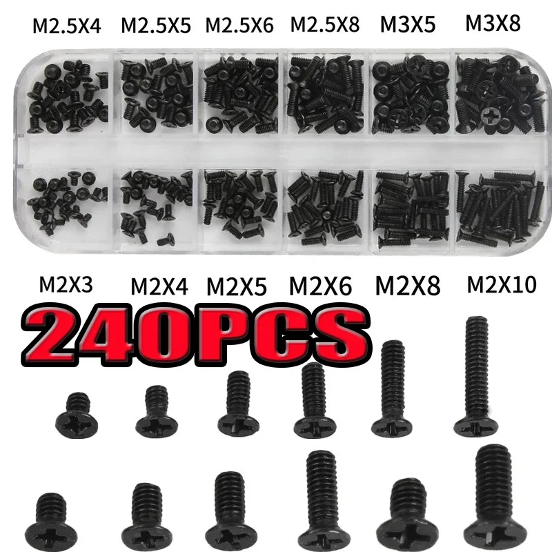 M2 M2.5 M3 Screw Set KM Machine Repair Screw Flat Head Phillips Drive Accessories for Computer Electronic Laptop Screws 240PCS