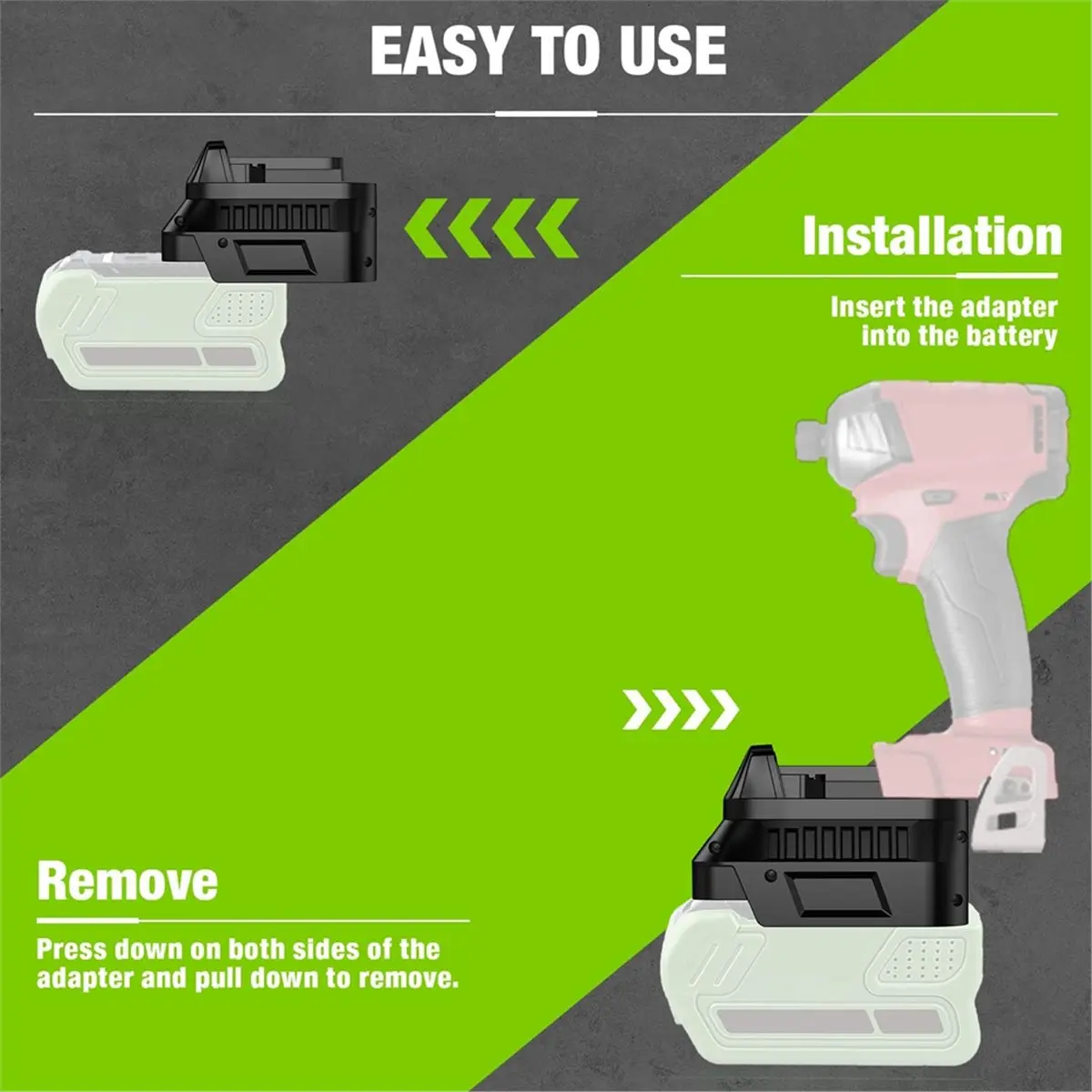 

Адаптер для аккумулятора ABFA для литиевых батарей Greenworks 40V, позволяющий использовать их с беспроводными электроинструментами Milwaukee 18V.